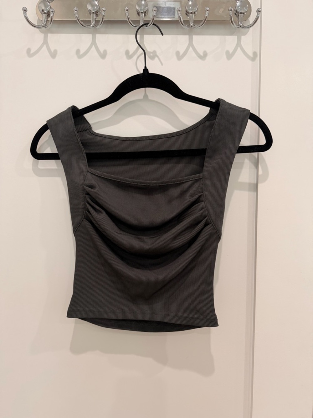 CIDER -Women's Charcoal Ruched Rib Tank Top